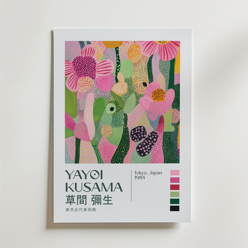 Mockup av Yayoi Kusama Garden of affisch på vägg – köp enkelt hos Bozetto i hög kvalitet