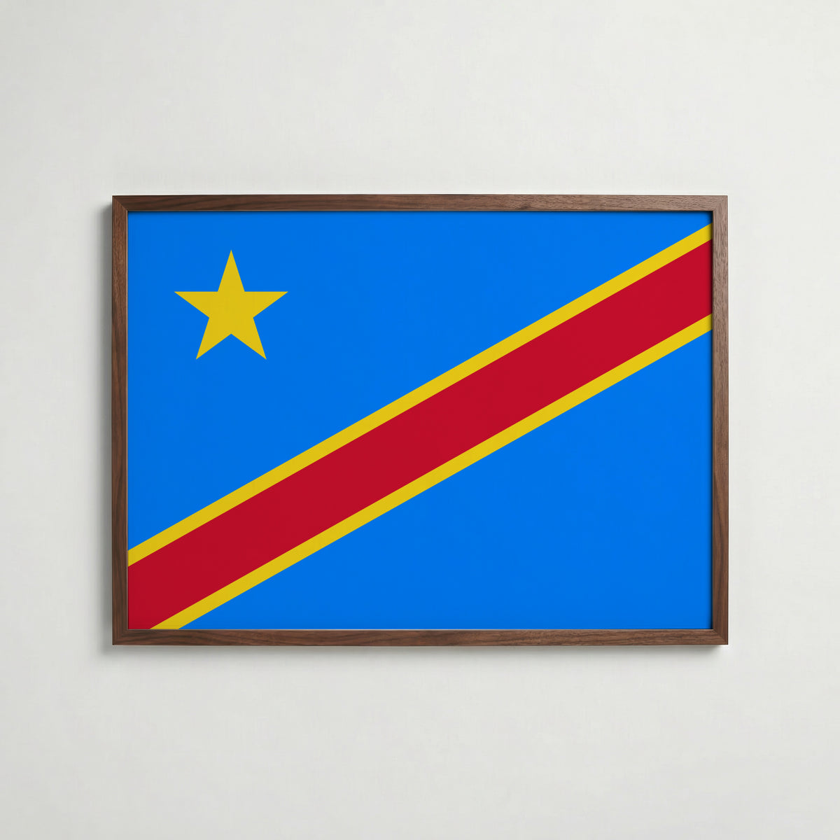 DR Congo National Flag Poster i valnötsram – varm konstaffisch för hemmet från Bozetto