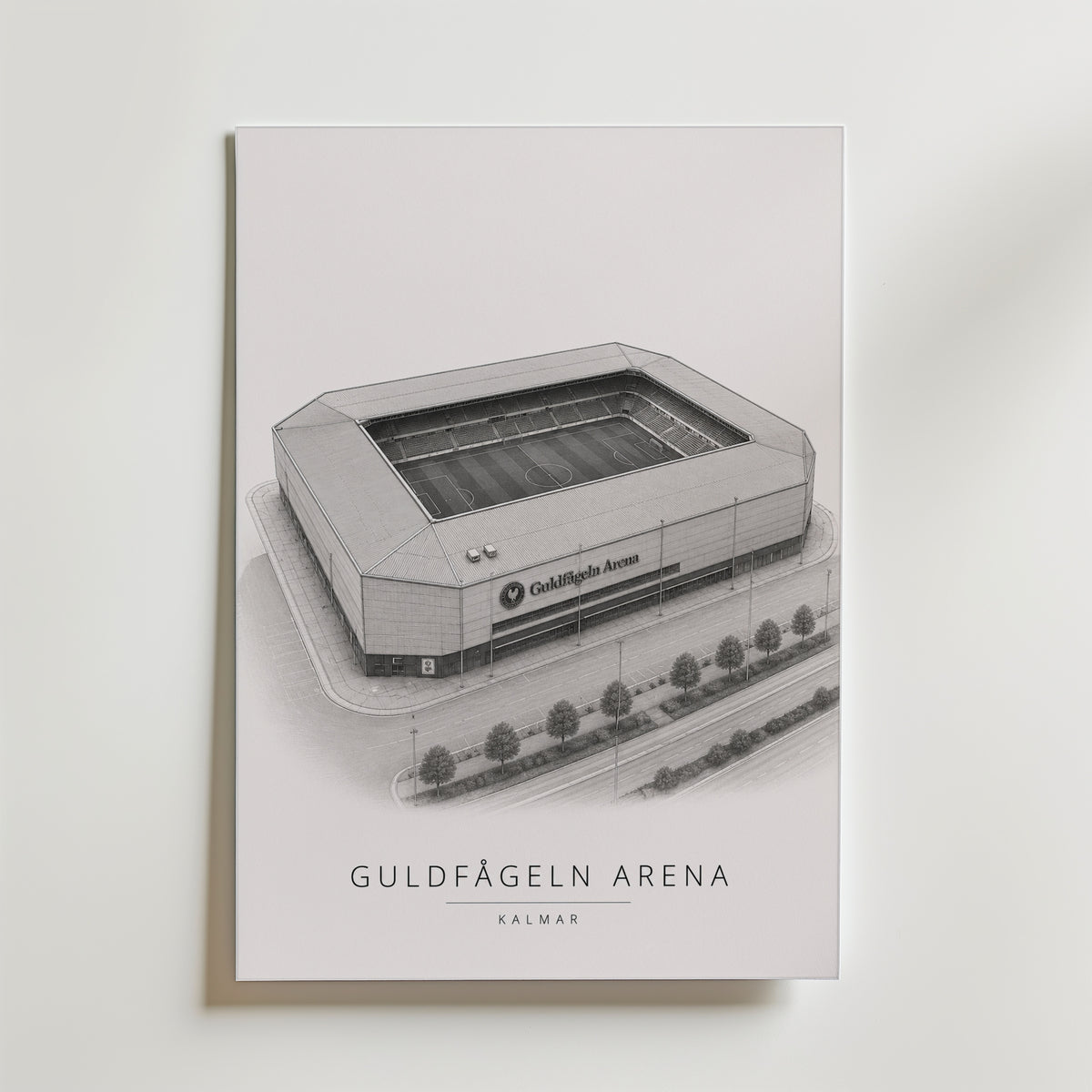 Guldfågeln Arena affisch inramad i neutral ram – se hur konsttrycket ser ut, Bozetto