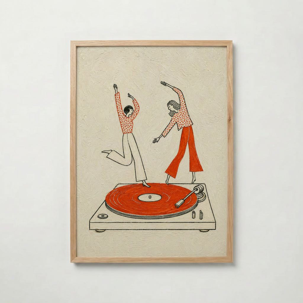 Vinyl Dance i ekram med ljust trä – köp enkelt hos Bozetto affisch i hög kvalitet
