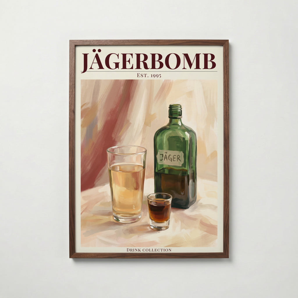 Jägerbomb affisch i valnötsram – mörkbrun inramning med exklusiv känsla, Bozetto