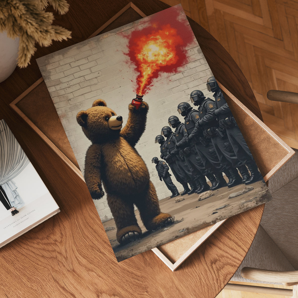 Teddy Bear Flamethrower – affisch med stilfullt motiv från Bozetto i hög kvalitet