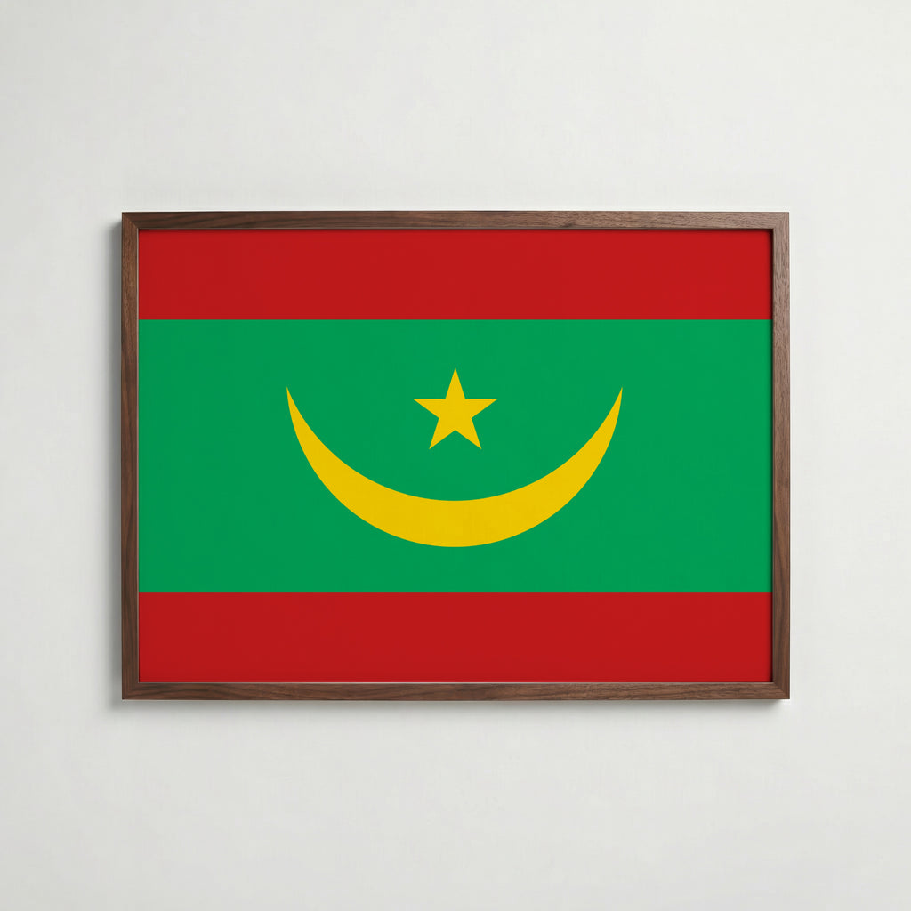 Mauritania National Flag Poster i valnötsram – varm konstaffisch för hemmet från Bozetto