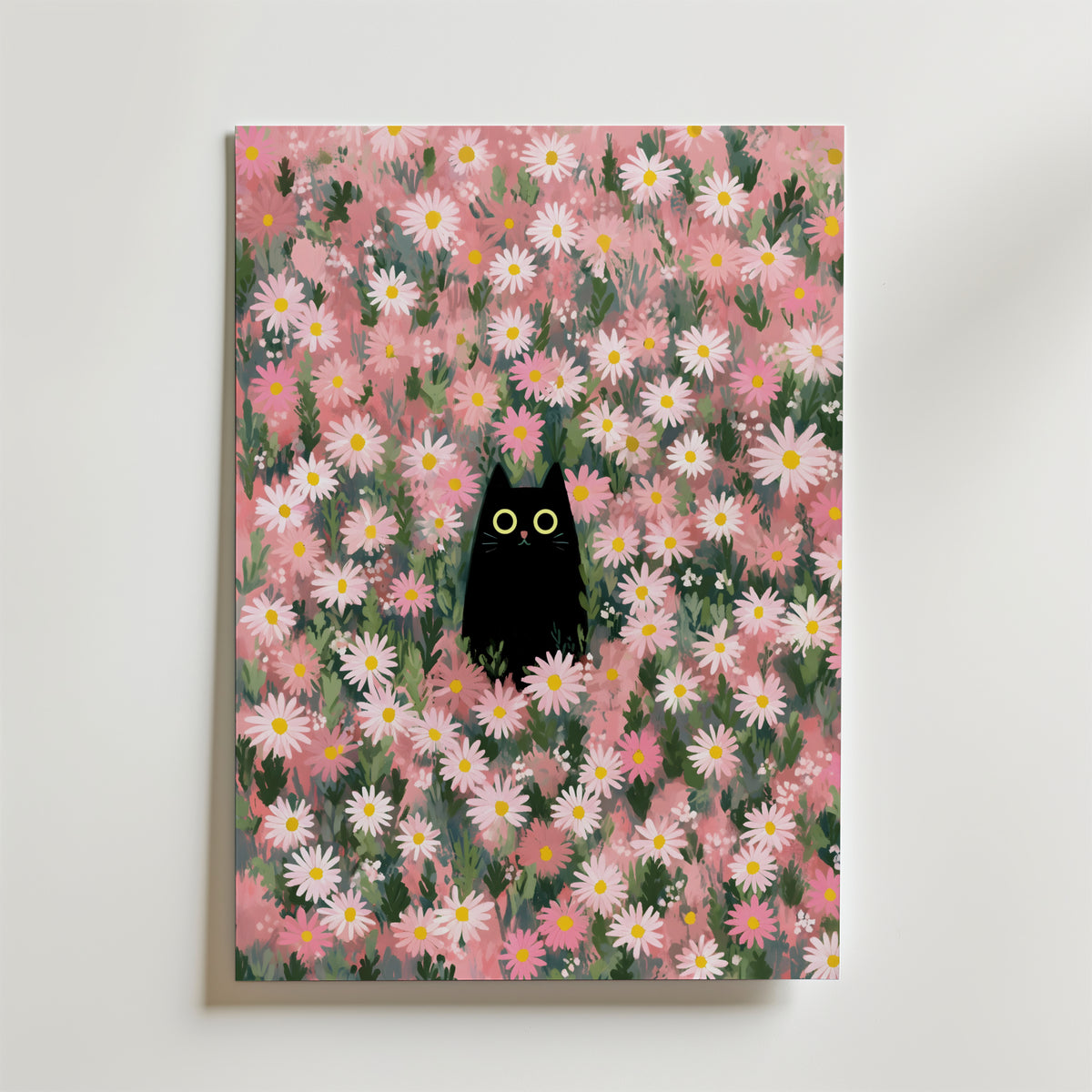 Hidden Cat in Daisy Meadow – stilfullt konsttryck från Bozetto, tryckt på matt finpapper