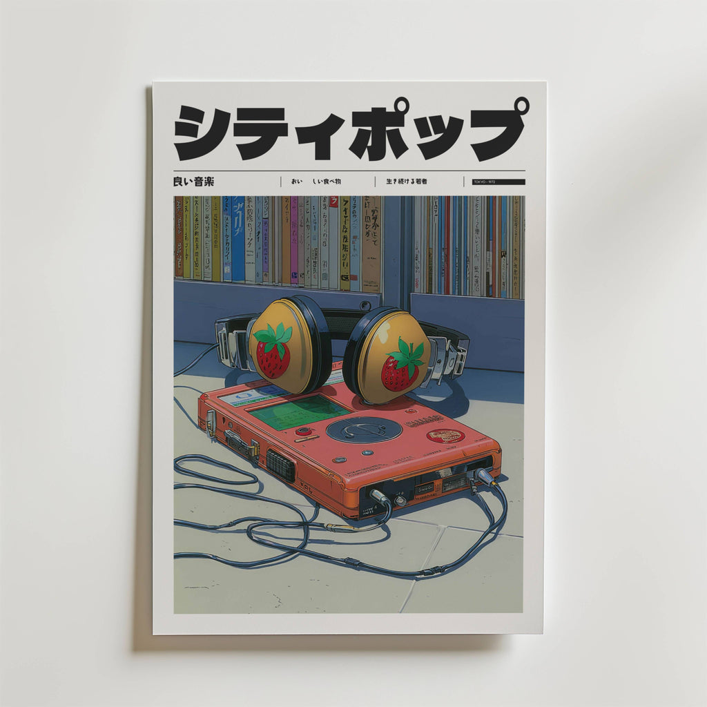 Mockup av Strawberry Stereo affisch på vägg – köp enkelt hos Bozetto i hög kvalitet
