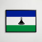 Lesotho National Flag Poster i svart ram – stilren konsttryck som väggdekor från Bozetto