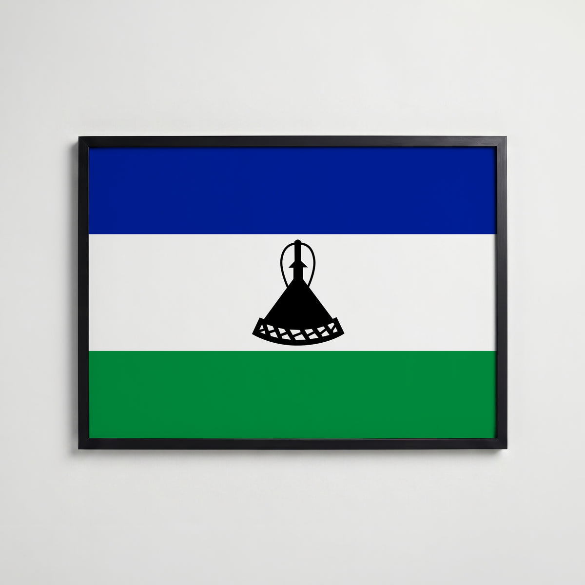 Lesotho National Flag Poster i svart ram – stilren konsttryck som väggdekor från Bozetto
