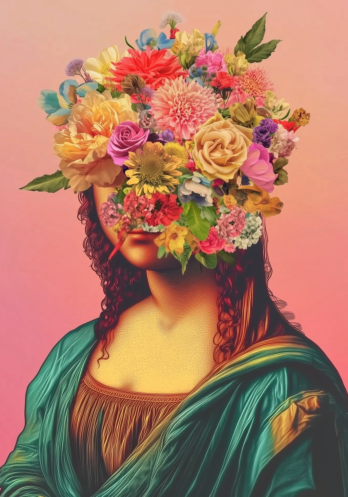Floral Mona Lisa Portrait poster visad rakt fram – Bozetto affisch i hög tryckkvalitet