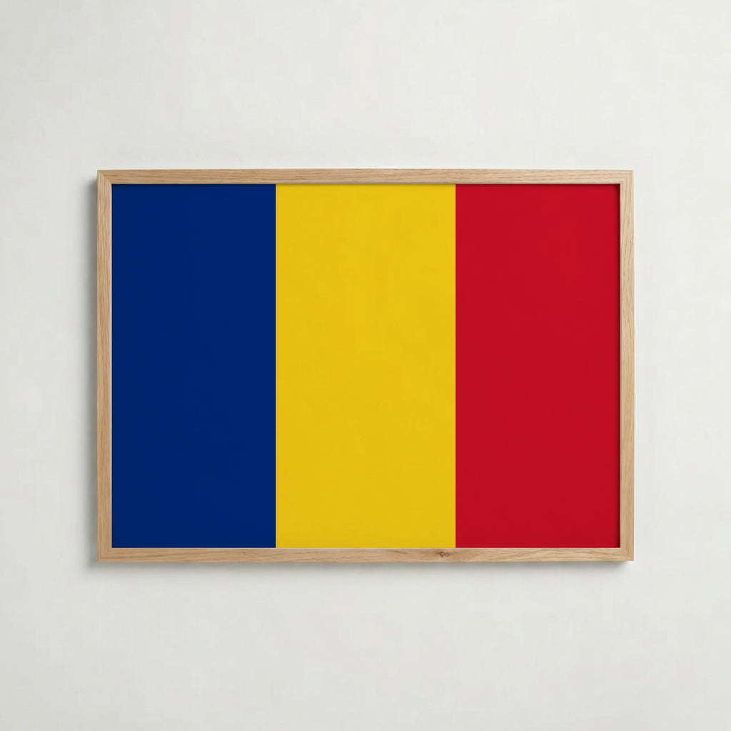 Romania National Flag Poster i ekram – inramad konsttryck för stilren inredning hos Bozetto