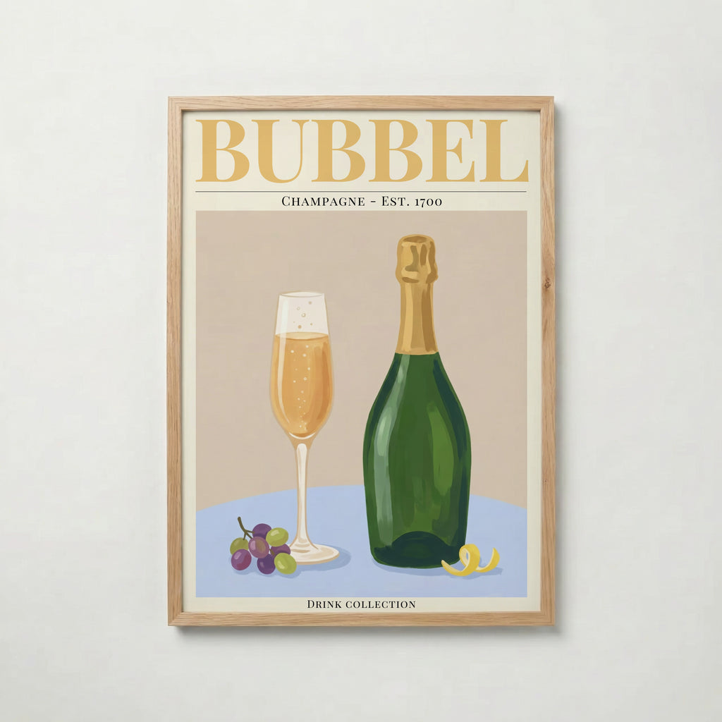 Bubbel poster inramad i ljus ekram med naturligt träutseende – från Bozetto i hög tryckkvalitet