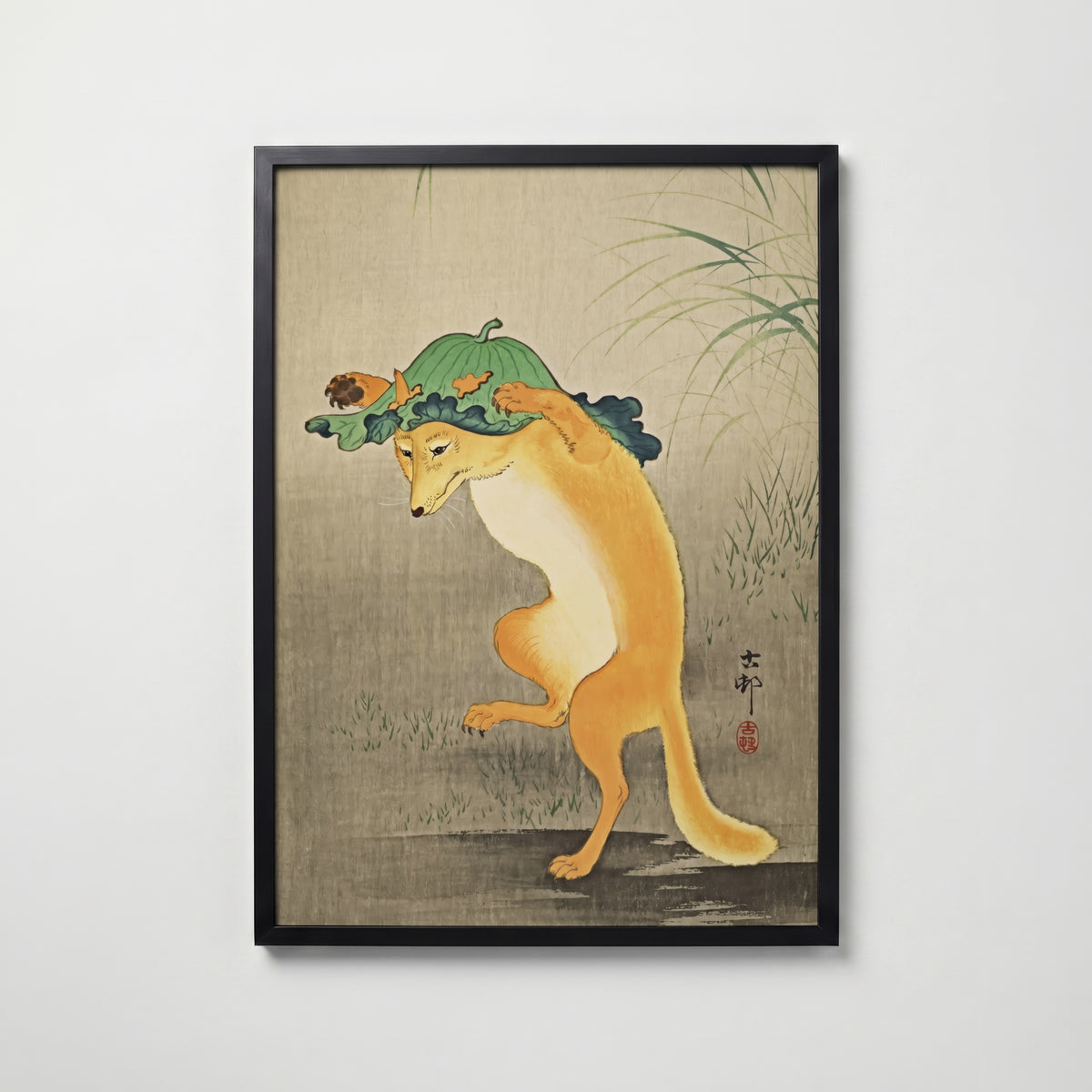 Dancing Fox Ohara Koson i svart ram på vägg – köp enkelt hos Bozetto affisch i hög kvalitet