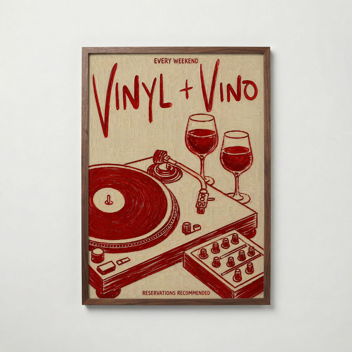Vinyl & Vino affisch i valnötsram – mörkbrun inramning med exklusiv känsla, Bozetto