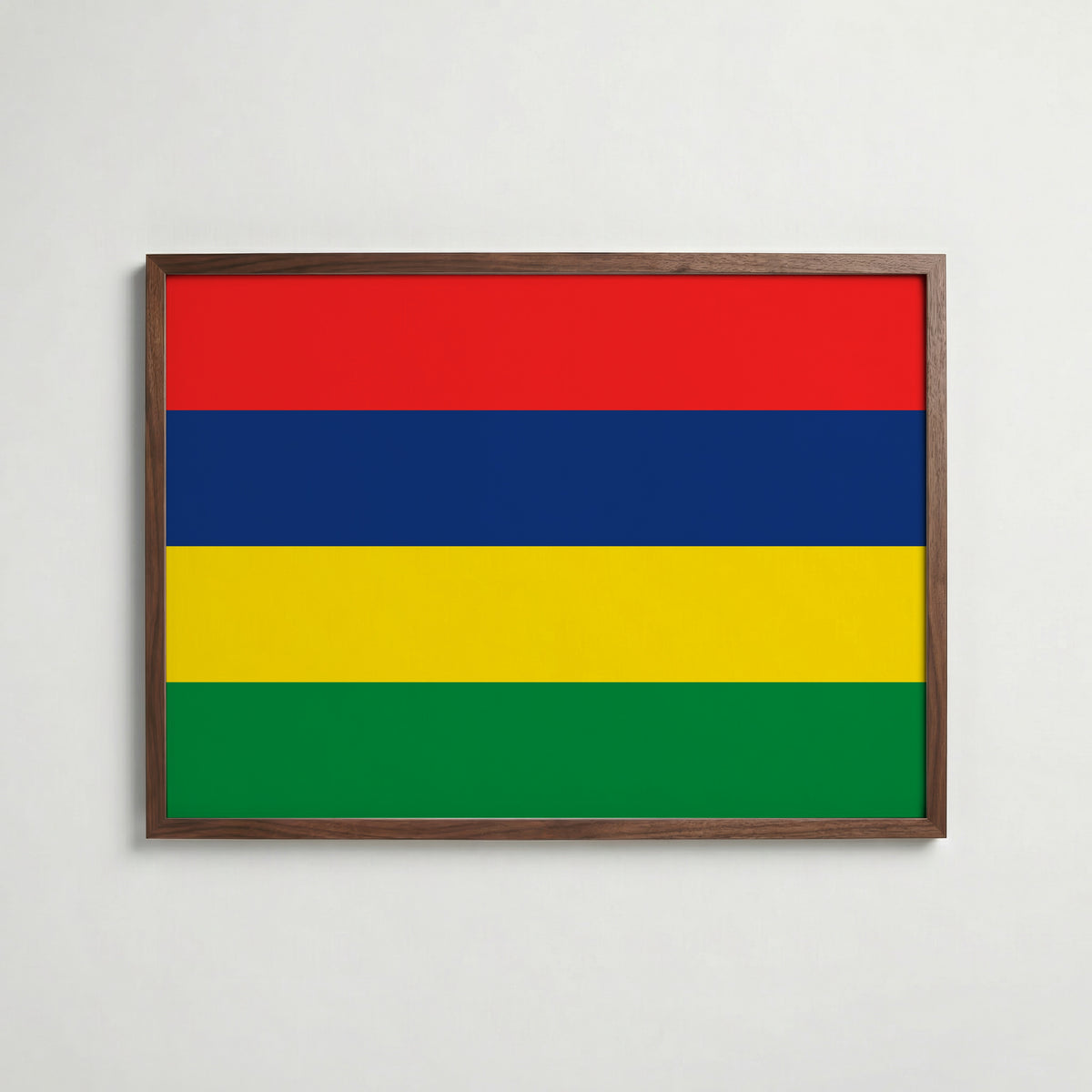 Mauritius National Flag Poster i valnötsram – varm konstaffisch för hemmet från Bozetto