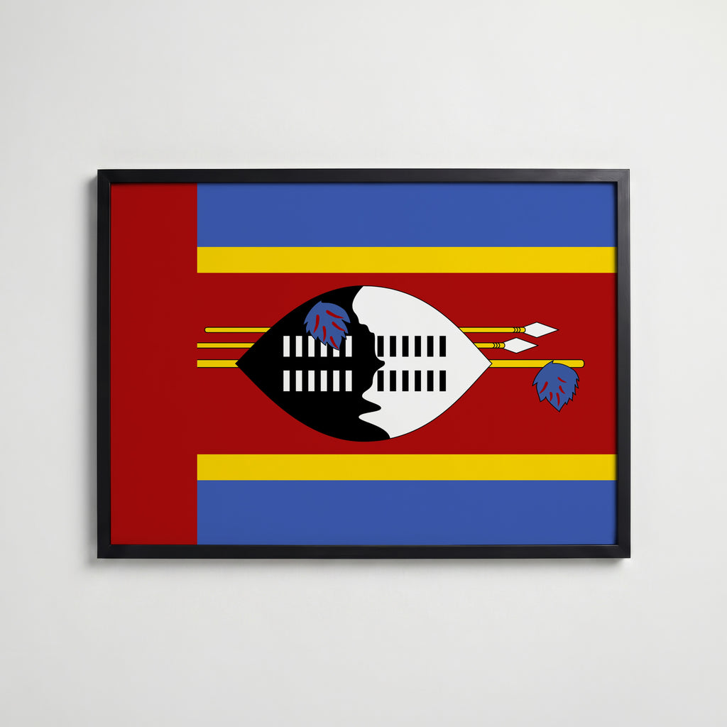 Eswatini National Flag Poster i svart ram – stilren konsttryck som väggdekor från Bozetto