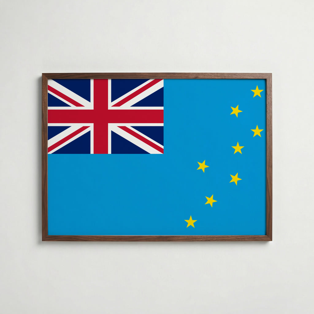 Tuvalu National Flag Poster i valnötsram – varm konstaffisch för hemmet från Bozetto