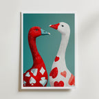 Heart & Spade Geese – stilfullt konsttryck från Bozetto, tryckt på matt finpapper