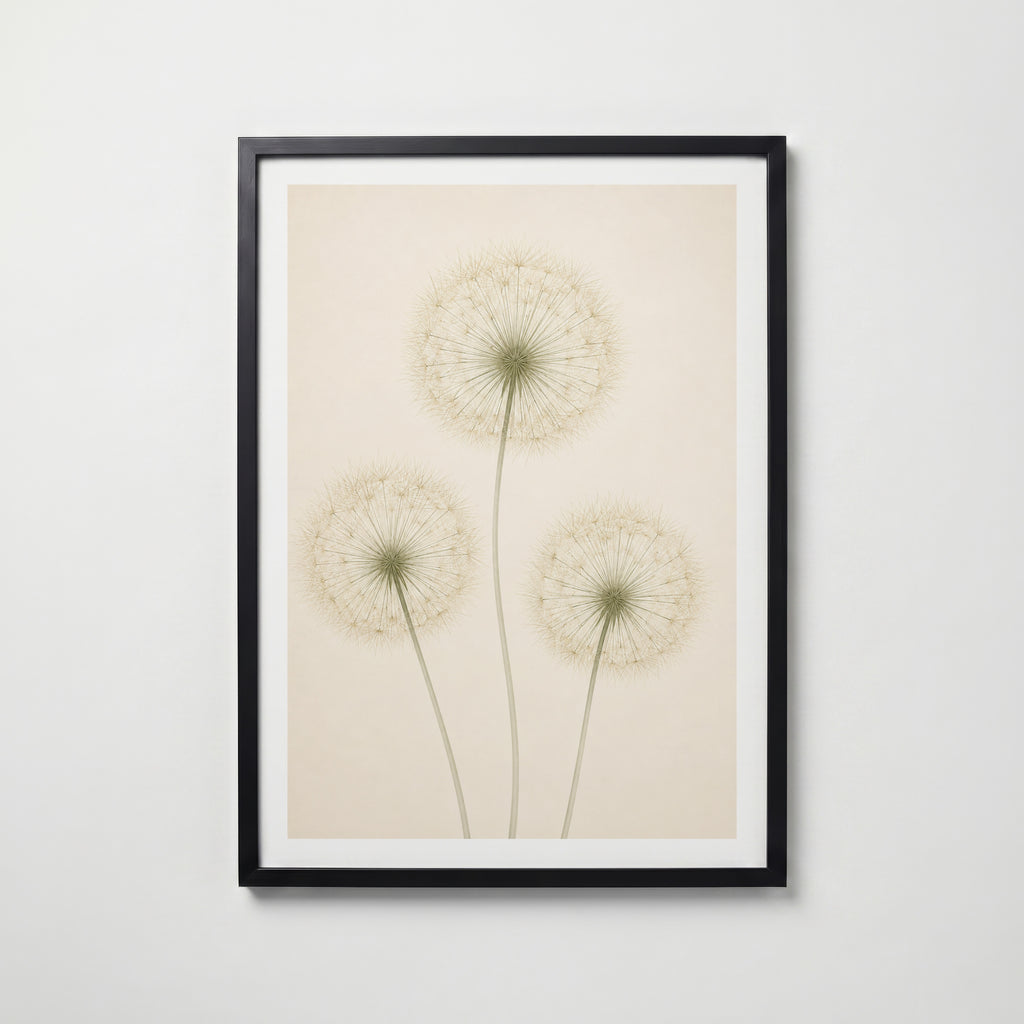 Quiet Dandelion Trio i svart ram på vägg – köp enkelt hos Bozetto affisch i hög kvalitet
