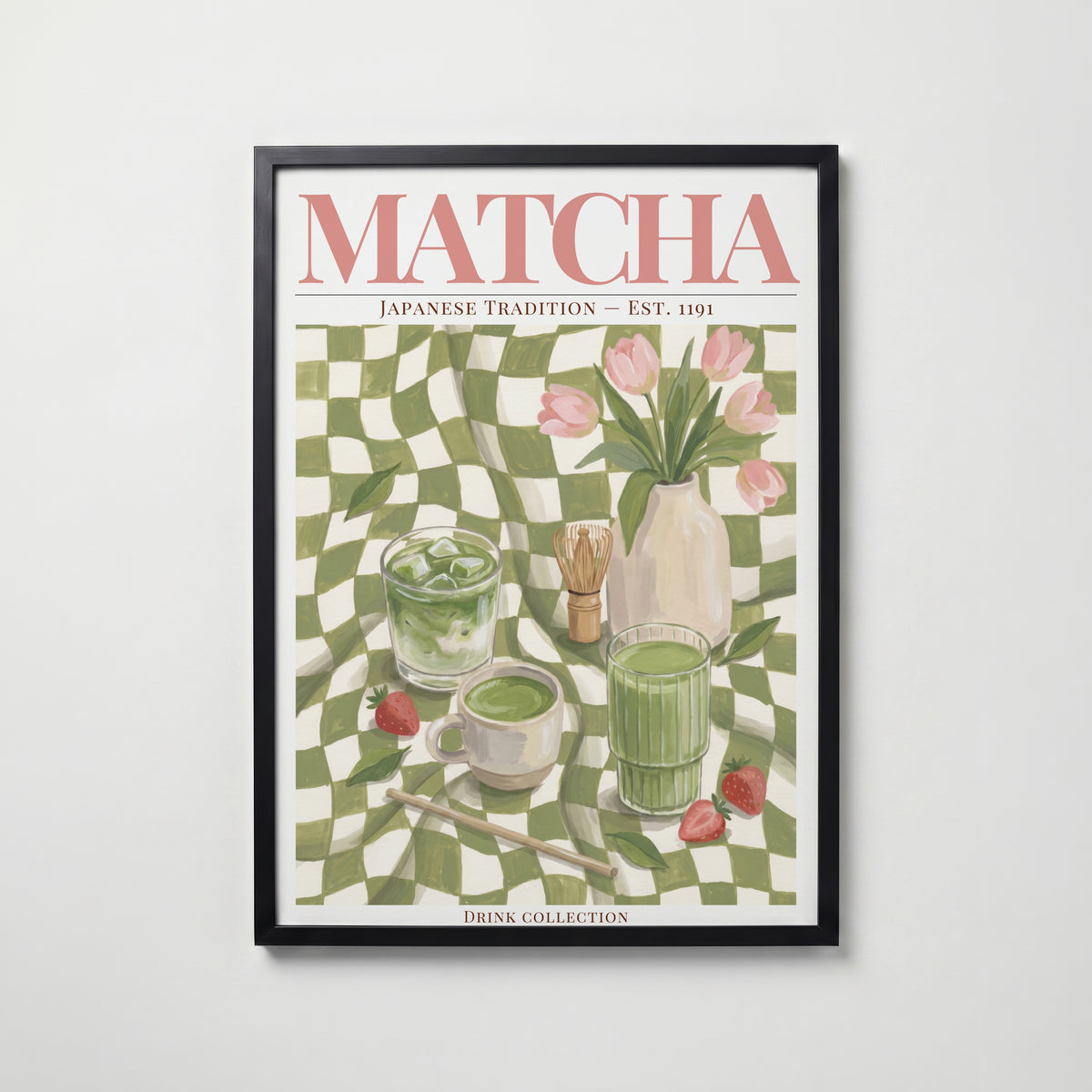 Matcha affisch i modern svart ram – stark kontrast och stil, Bozetto poster i hög tryckkvalitet