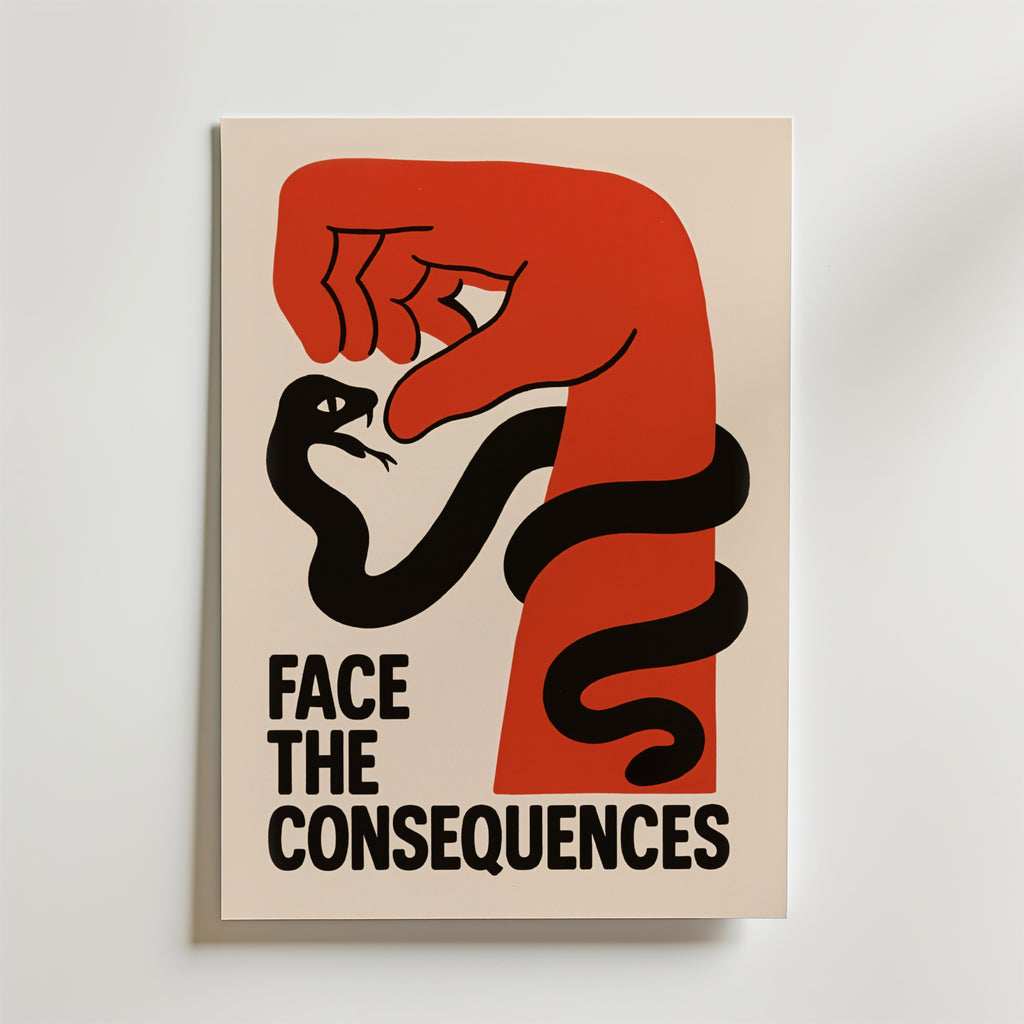 Face the Consequences – stilfullt konsttryck från Bozetto, tryckt på matt finpapper