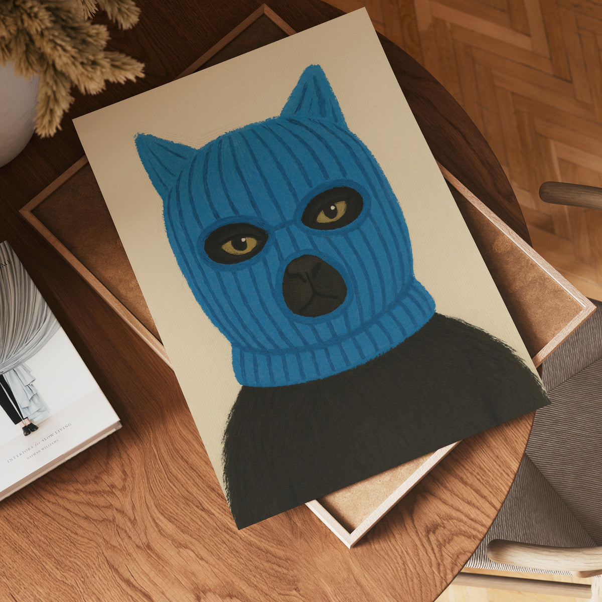 Blue Bandit Cat poster visad rakt fram – Bozetto affisch i hög tryckkvalitet i hög tryckkvalitet