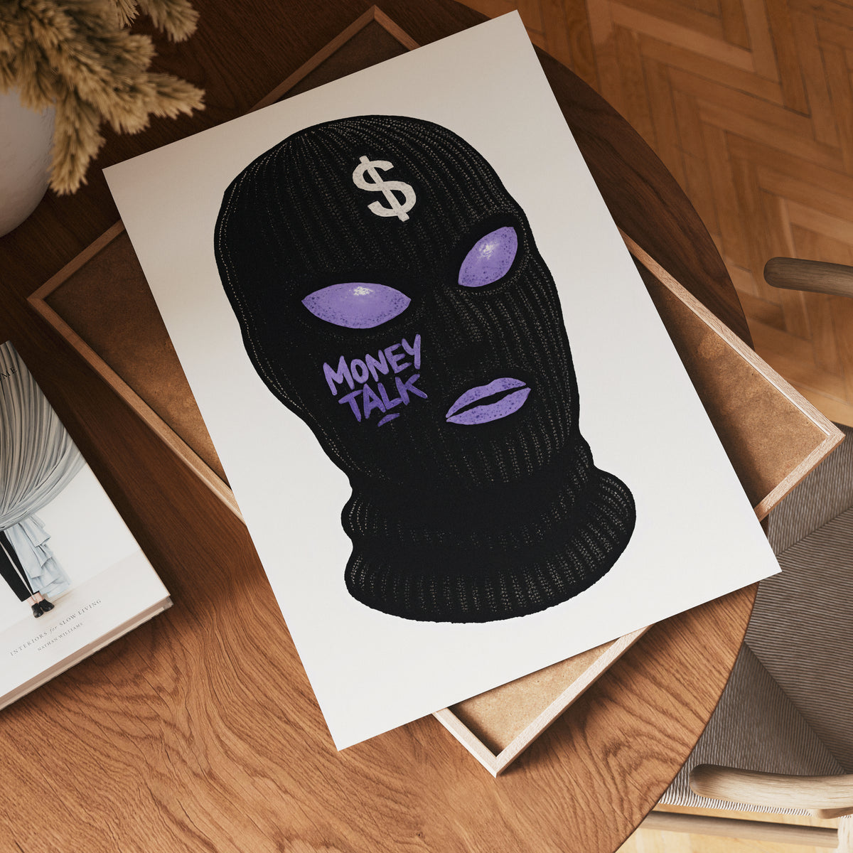 Money Talk Mask – affisch med snyggt motiv, köp enkelt hos Bozetto i flera storlekar