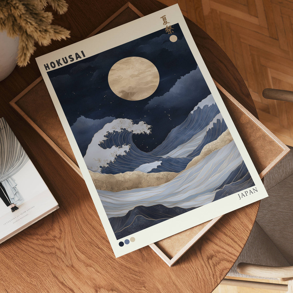 Blue Navy Hokusai poster visad rakt fram – Bozetto affisch i hög tryckkvalitet i hög tryckkvalitet