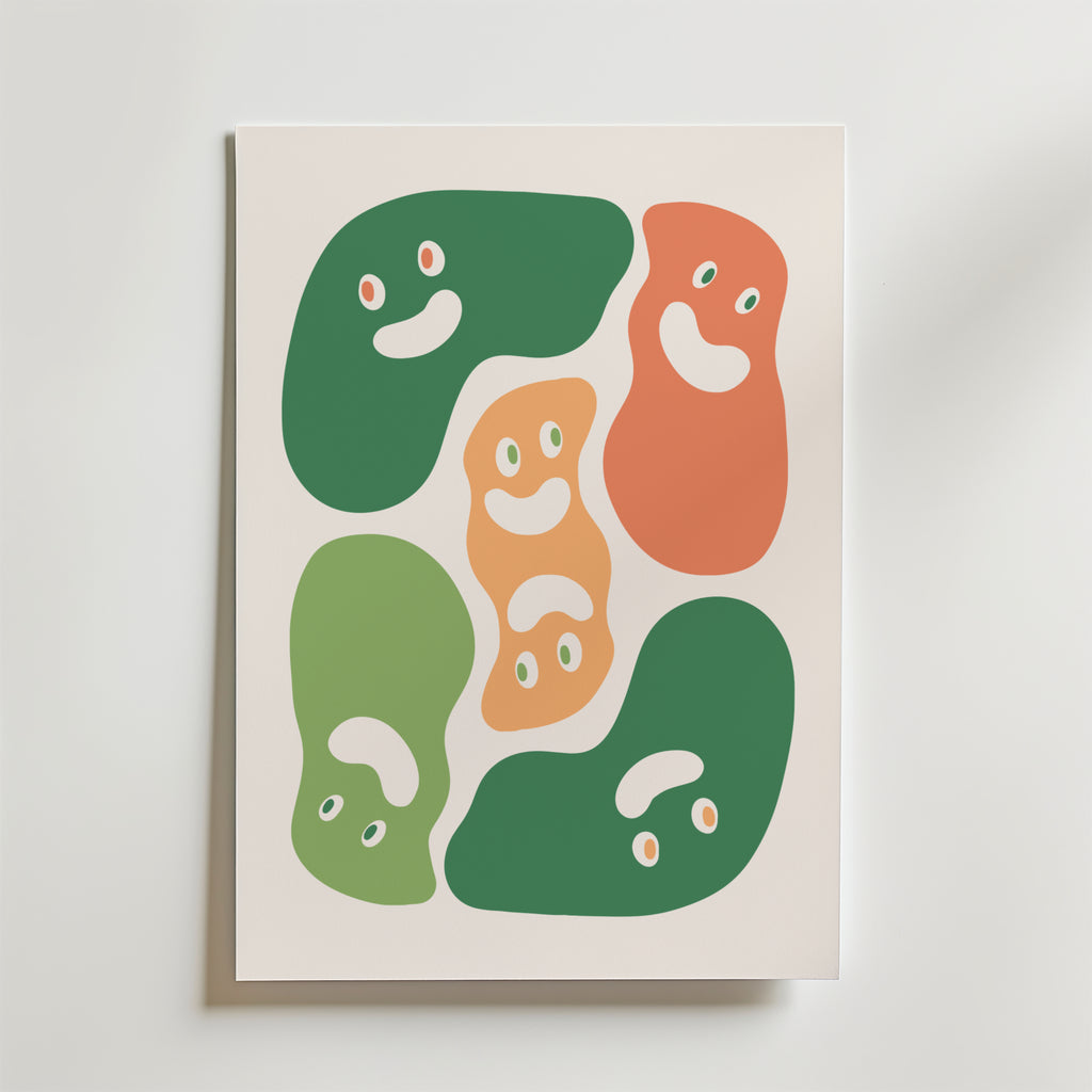 Happy Blobs Abstract – stilfullt konsttryck från Bozetto, tryckt på matt finpapper