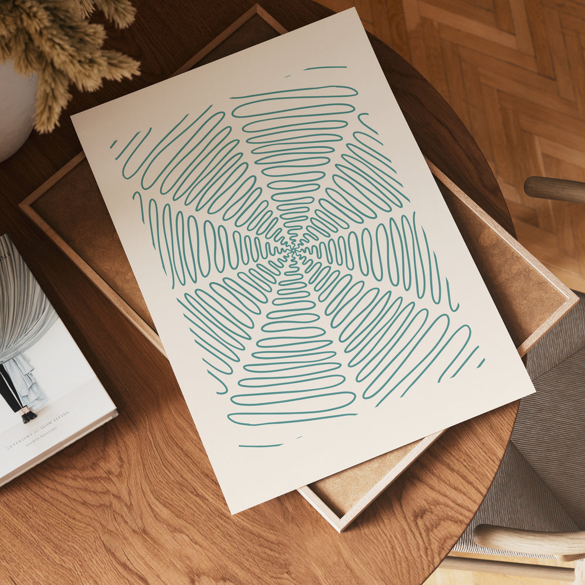Teal Spiral Symmetry poster visad rakt fram – Bozetto affisch i hög tryckkvalitet