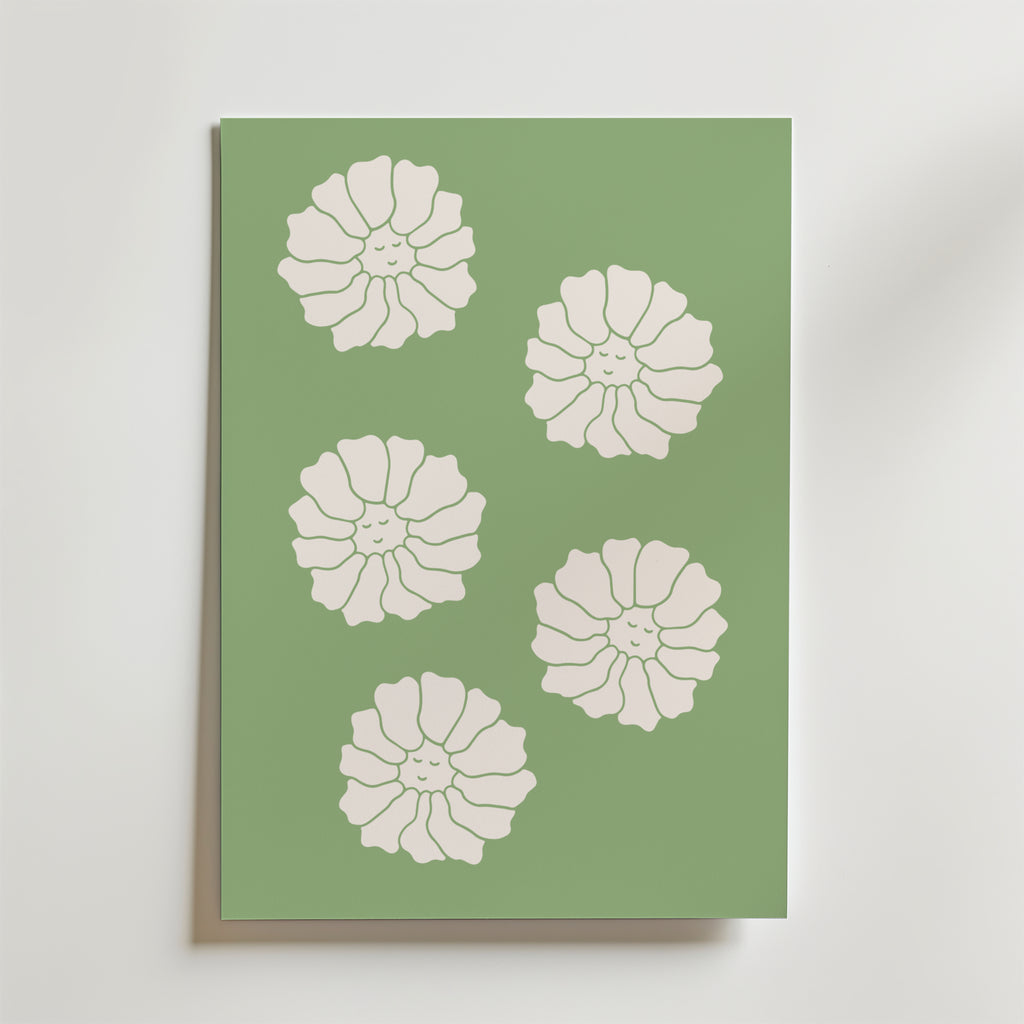 White Blossoms on Green – stilfullt konsttryck från Bozetto, tryckt på matt finpapper
