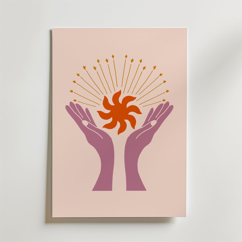 Celestial Bloom Hands – stilfullt konsttryck från Bozetto, tryckt på matt finpapper