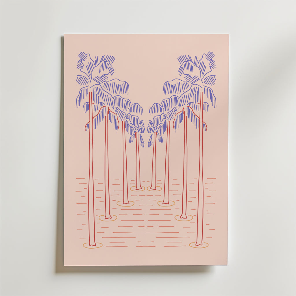 Palm Dream Sunset – stilfullt konsttryck från Bozetto, tryckt på matt finpapper i hög tryckkvalitet