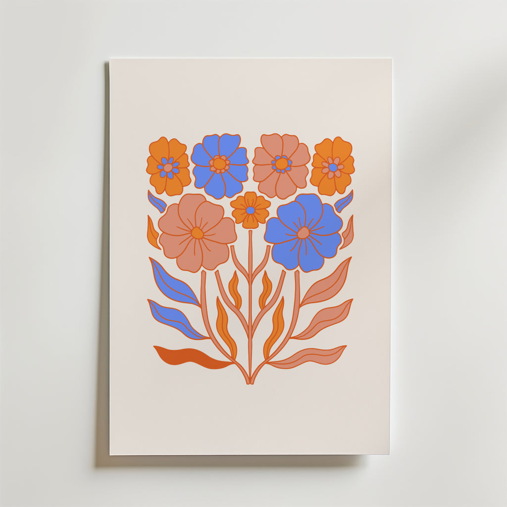 Bold Blue Blooms – stilfullt konsttryck från Bozetto, tryckt på matt finpapper i hög tryckkvalitet