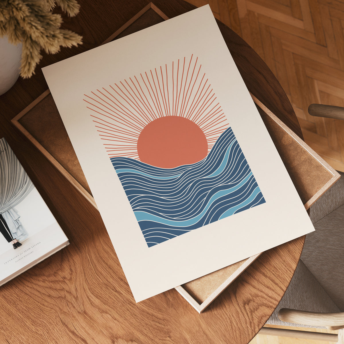 Sunset Over Waves poster visad rakt fram – Bozetto affisch i hög tryckkvalitet i hög tryckkvalitet
