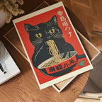 Cat Eating Ramen poster visad rakt fram – Bozetto affisch i hög tryckkvalitet i hög tryckkvalitet