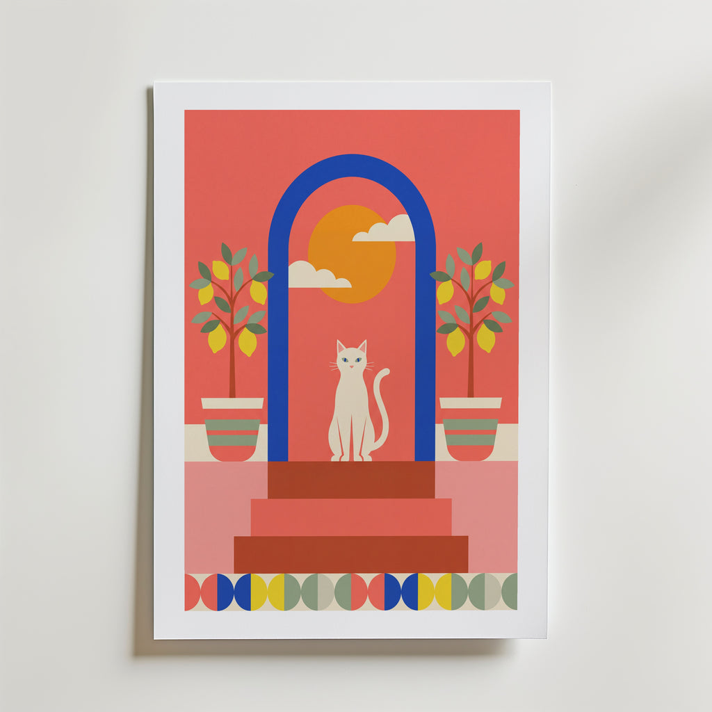 Cat Under the Blue Arch Poster – med passepartout