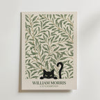 Cat in the Willow Bough William Morris Poster – svart katt i William Morris pilkvistmönster i kräm och grönt