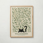 Cat in the Willow Bough William Morris Poster – svart katt i William Morris pilkvistmönster i kräm och grönt