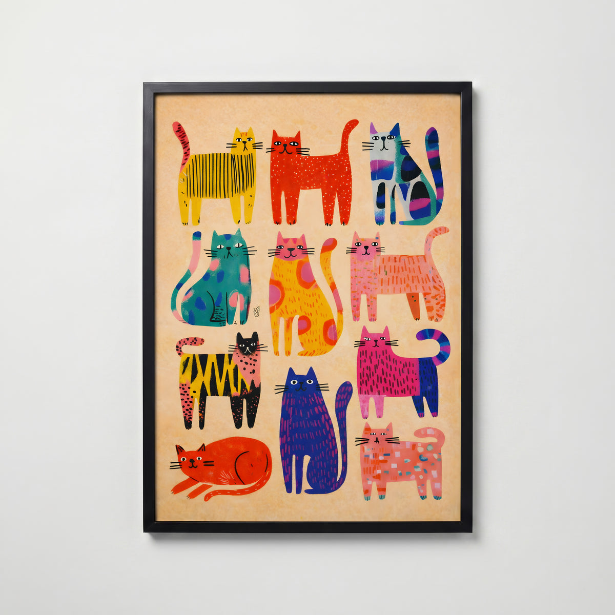 Colorful Cat Parade affisch på vit bakgrund – köp enkelt hos Bozetto i hög kvalitet