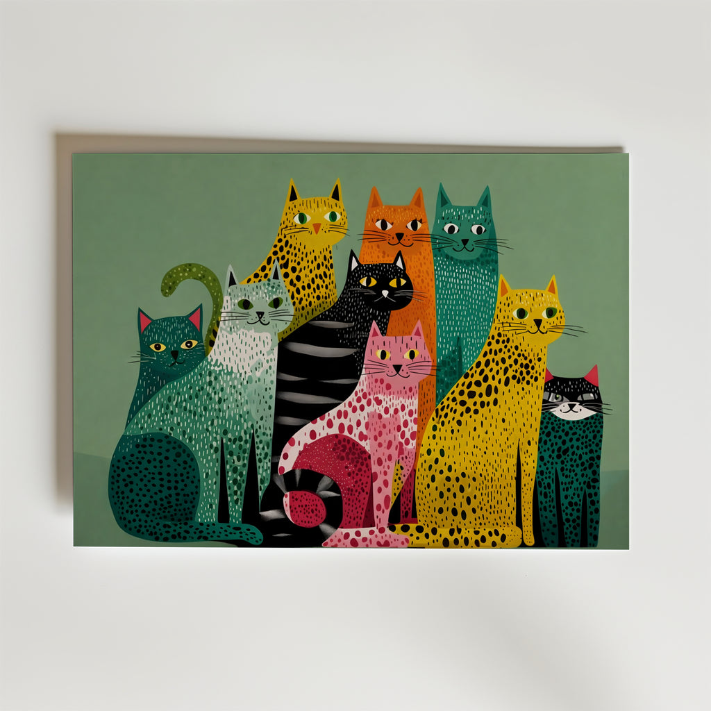 Colorful Cat Collective – stilfullt konsttryck från Bozetto, tryckt på matt finpapper