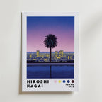 Mockup av Hiroshi Nagai City Sunset affisch på vägg – köp enkelt hos Bozetto i hög kvalitet