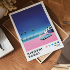 Väggmockup med Hiroshi Nagai Pink Sunset – köp enkelt hos Bozetto affisch i hög kvalitet