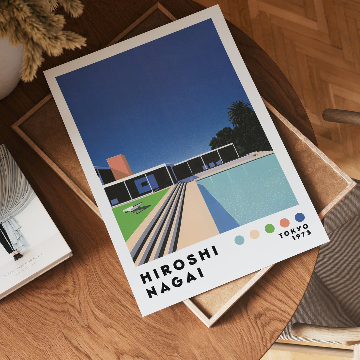 Väggmockup med Hiroshi Nagai Modern Villa – köp enkelt hos Bozetto affisch i hög kvalitet
