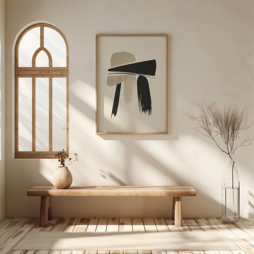 Mockup av Abstract Brushstroke Art affisch på vägg – köp enkelt hos Bozetto i hög kvalitet