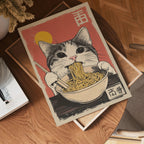 Cat Eats Noodle poster visad rakt fram – Bozetto affisch i hög tryckkvalitet i hög tryckkvalitet