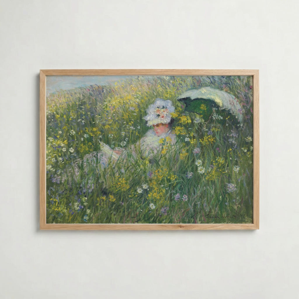Claude Monet Dans La Prairie 1876 affisch i ljus ekram med naturligt träutseende – Bozetto