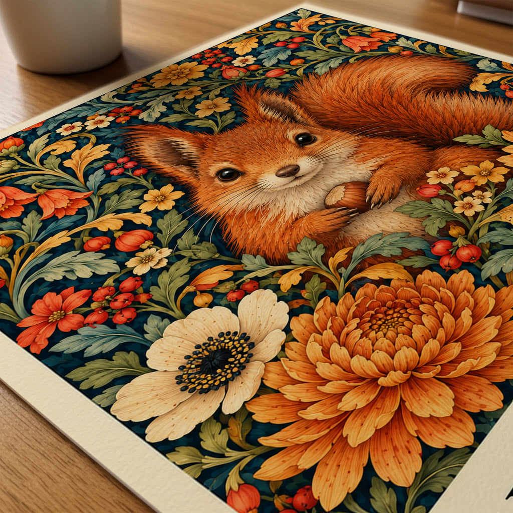 William Morris Hazel Squirrel Poster – närbild på papper
