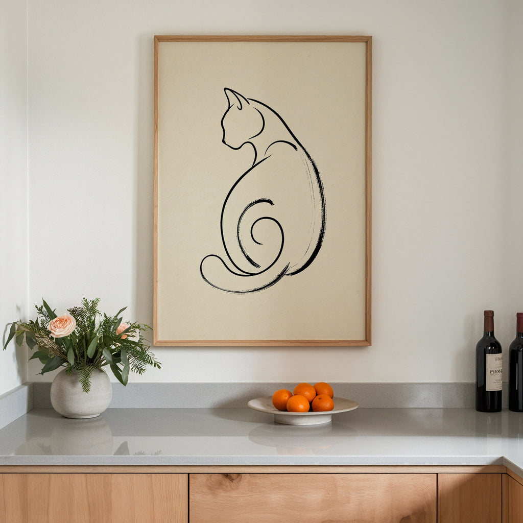 Feline Curl Poster med svart ram
