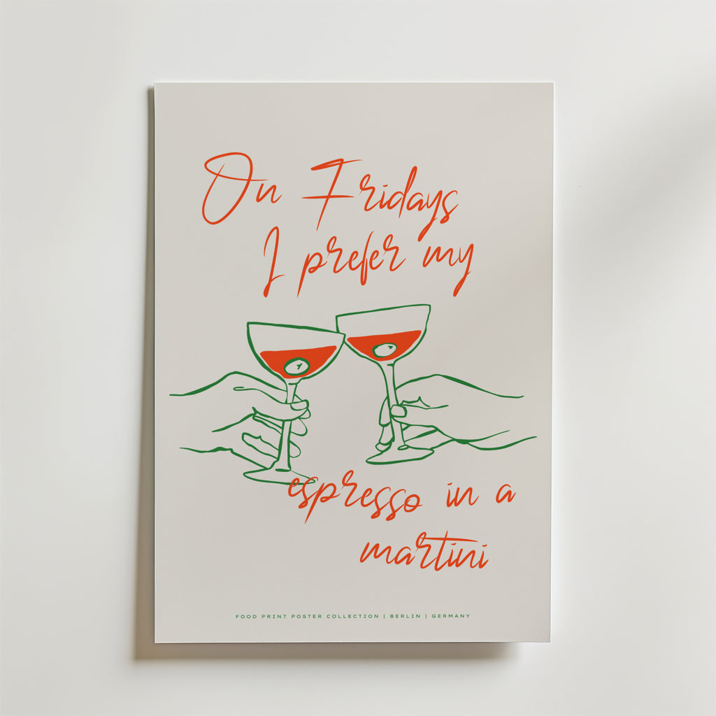 Friday Espresso Martini – stilfullt konsttryck från Bozetto, tryckt på matt finpapper