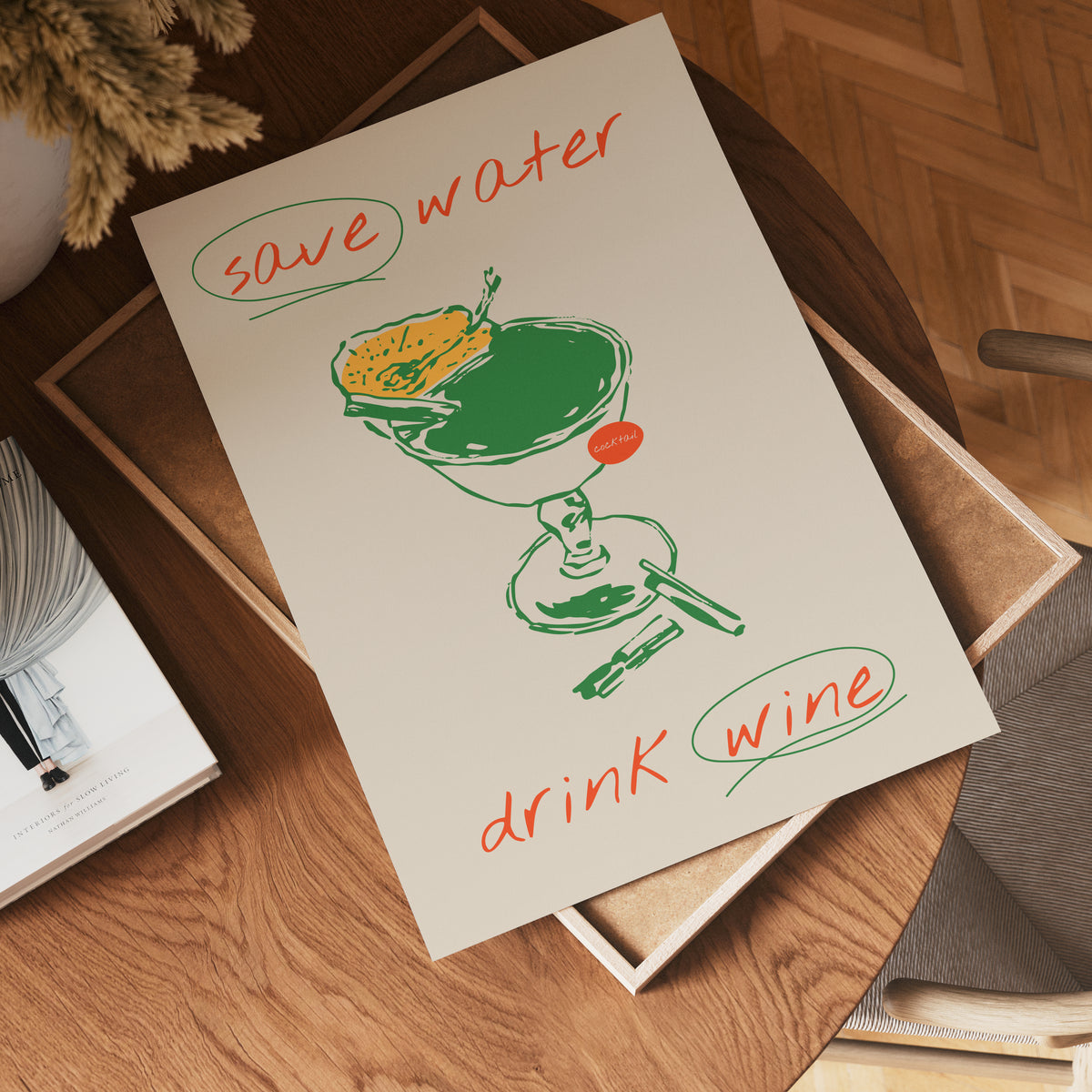 Save Water Drink Wine poster visad rakt fram – Bozetto affisch i hög tryckkvalitet