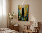 Väggmockup av Midnight Garden Cat affisch på ljus vägg – Bozetto konsttryck – nr 3